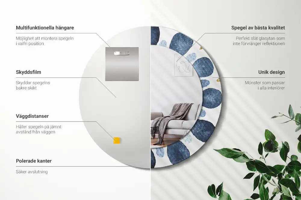 Specchio rotondo con cornice stampata Mandala della luna