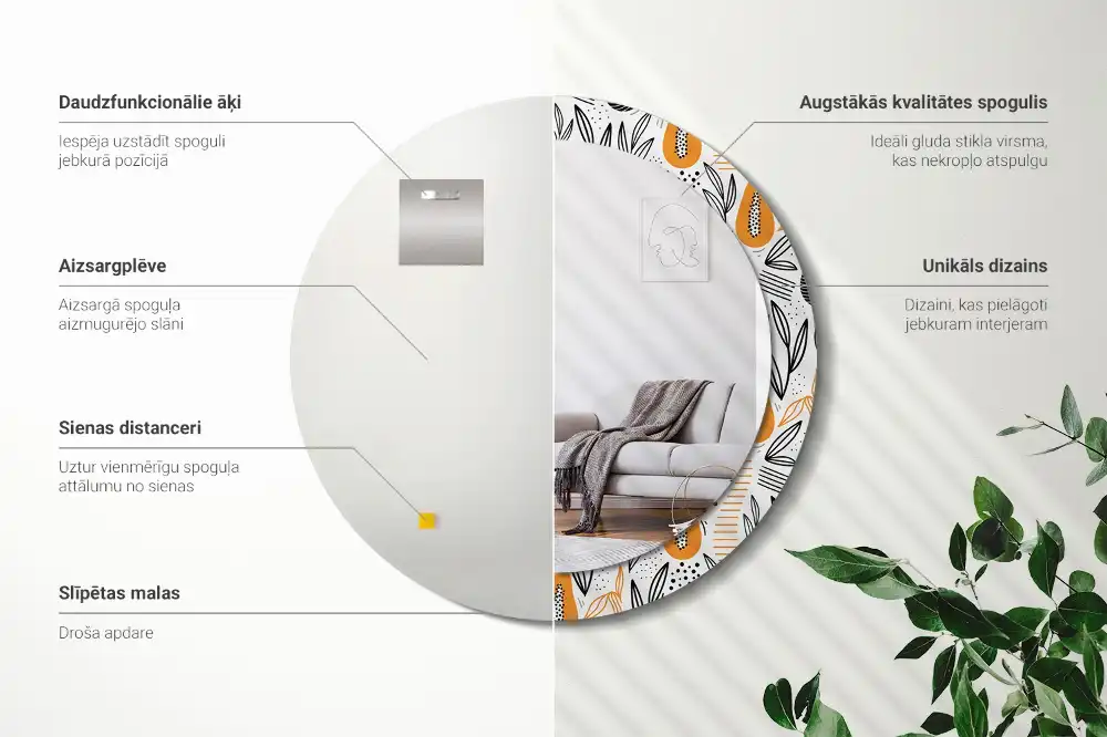 Specchio circolare stampato Papaya