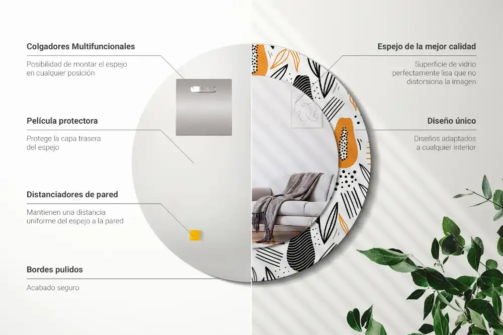 Specchio circolare stampato Papaya