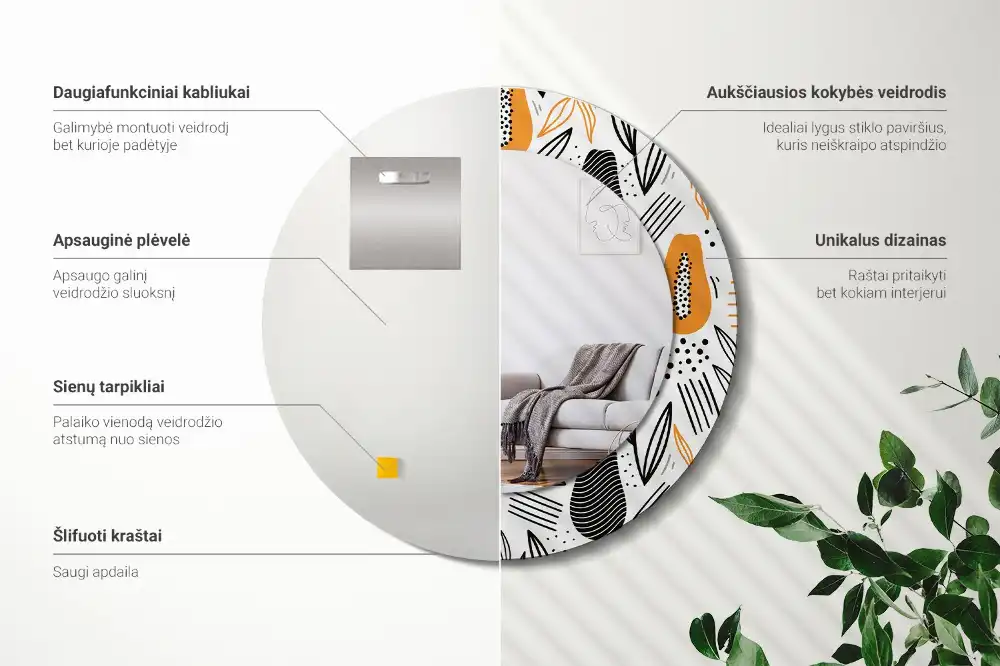 Specchio circolare stampato Papaya