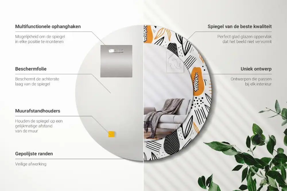 Specchio circolare stampato Papaya