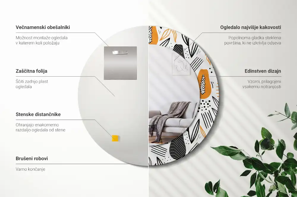 Specchio circolare stampato Papaya