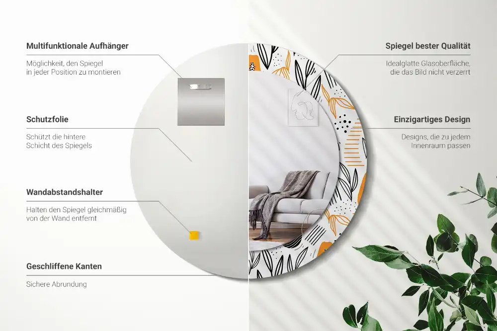 Specchio circolare stampato Papaya