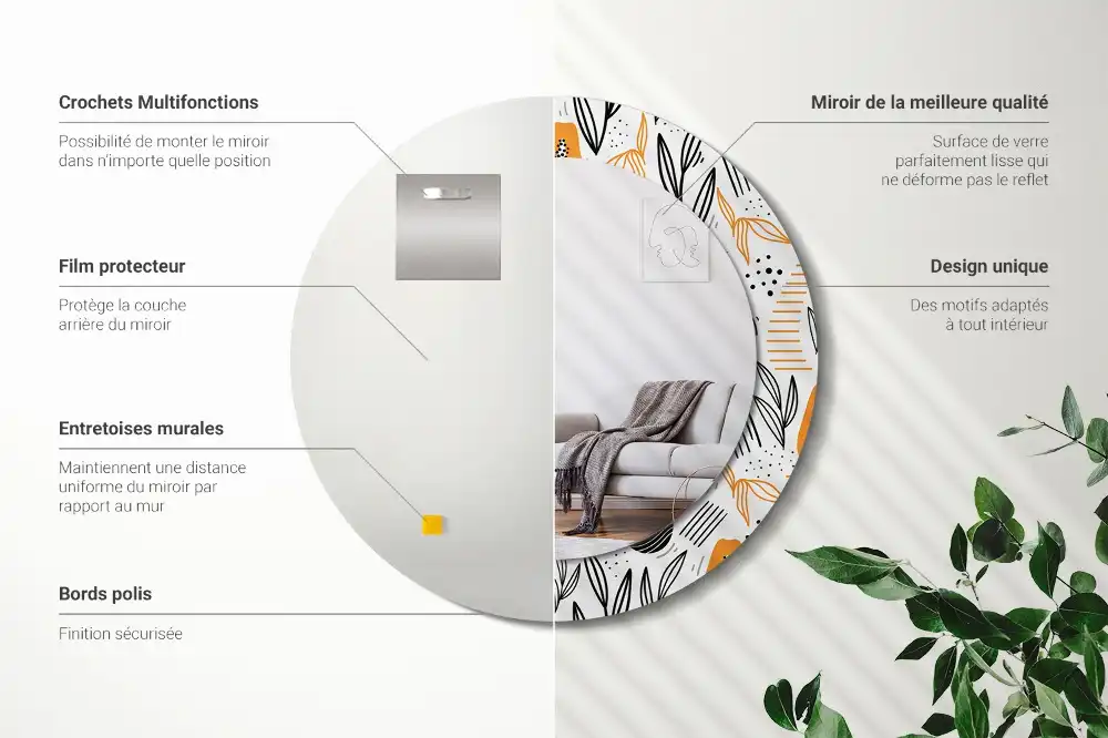 Specchio circolare stampato Papaya