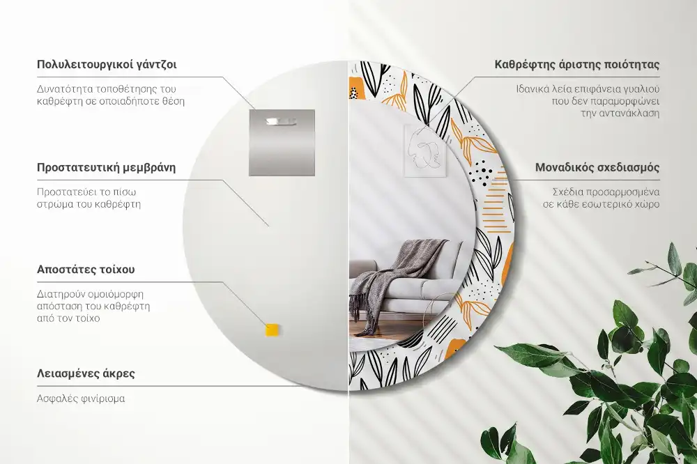 Specchio circolare stampato Papaya