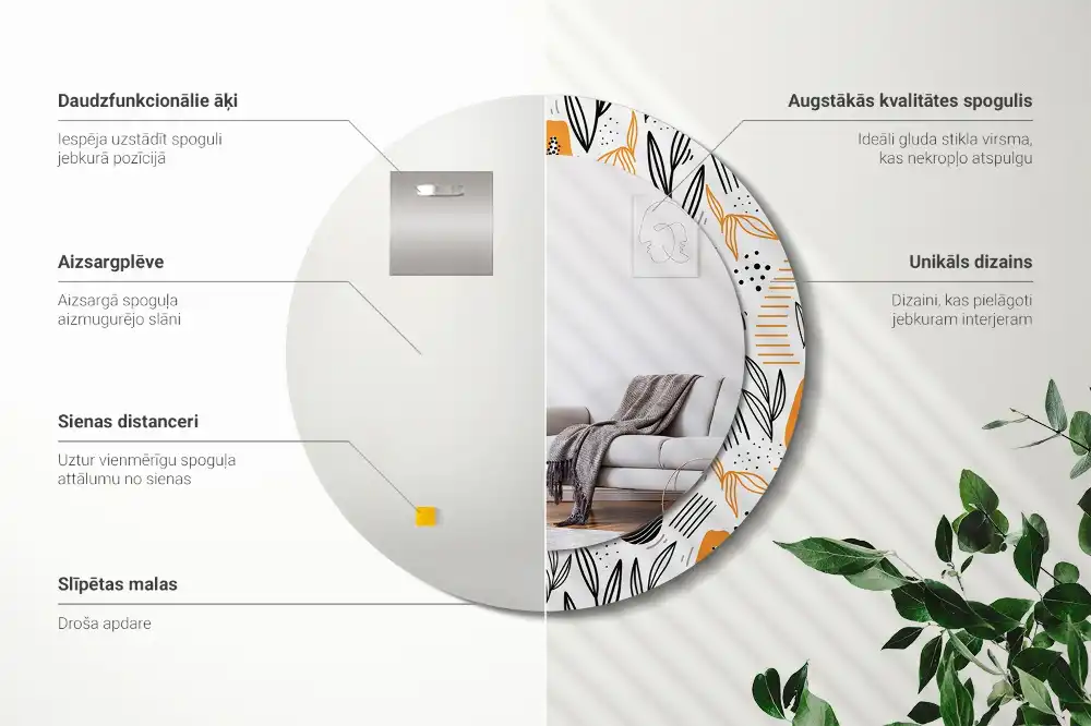 Specchio circolare stampato Papaya