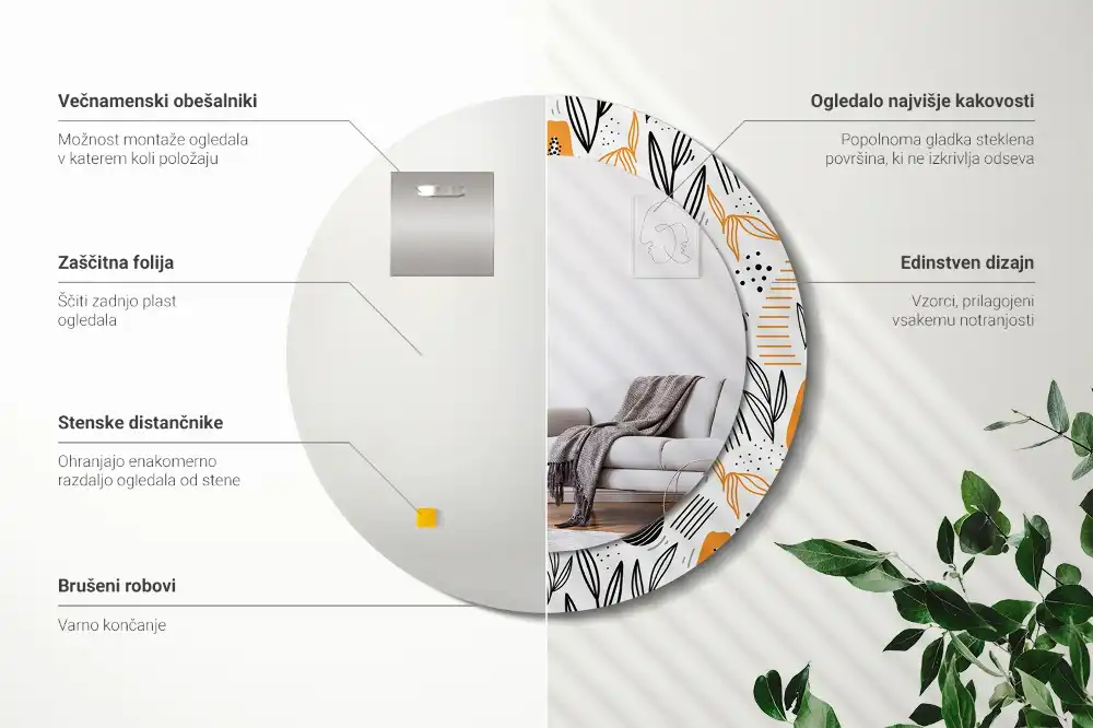 Specchio circolare stampato Papaya