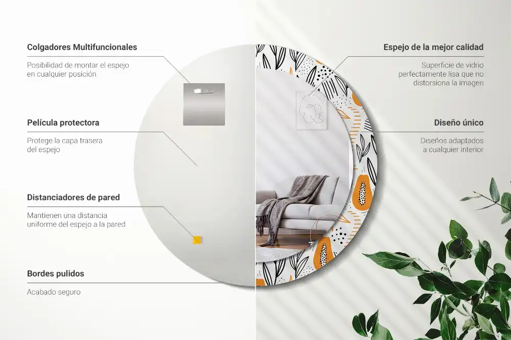 Specchio circolare stampato Papaya