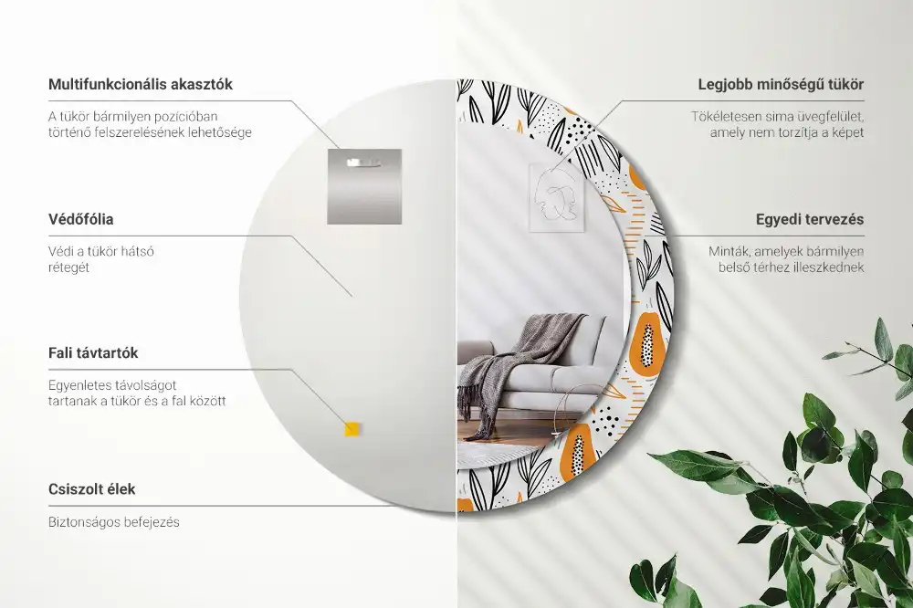 Specchio circolare stampato Papaya