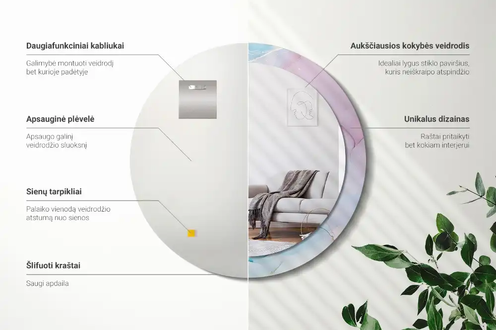 Specchio rotondo con cornice stampata Stile marmo