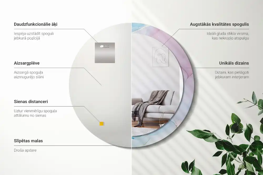 Specchio rotondo con cornice stampata Stile marmo