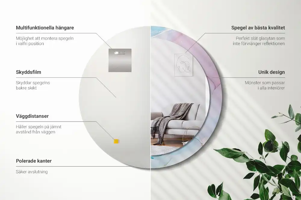 Specchio rotondo con cornice stampata Stile marmo