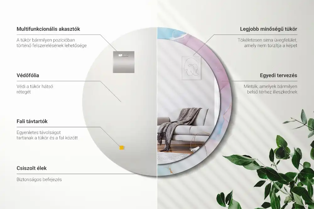 Specchio rotondo con cornice stampata Stile marmo