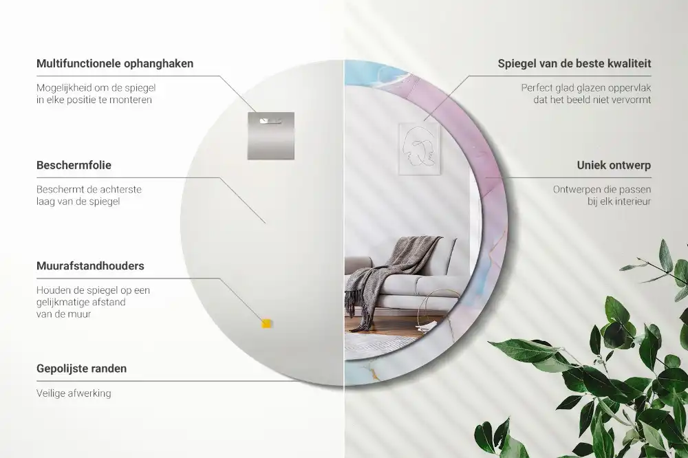 Specchio rotondo con cornice stampata Stile marmo