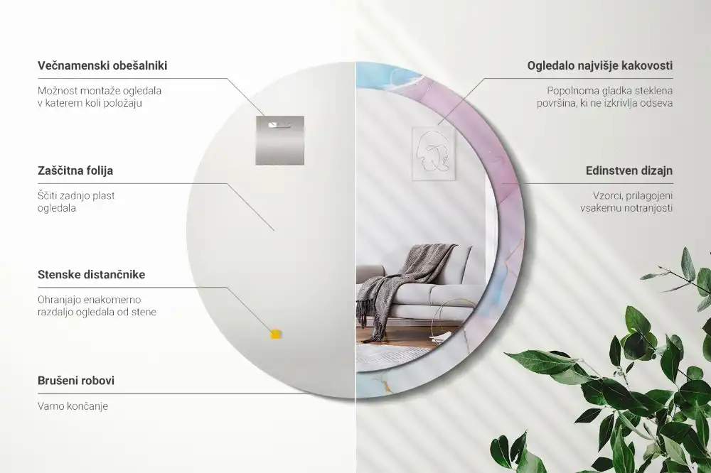 Specchio rotondo con cornice stampata Stile marmo