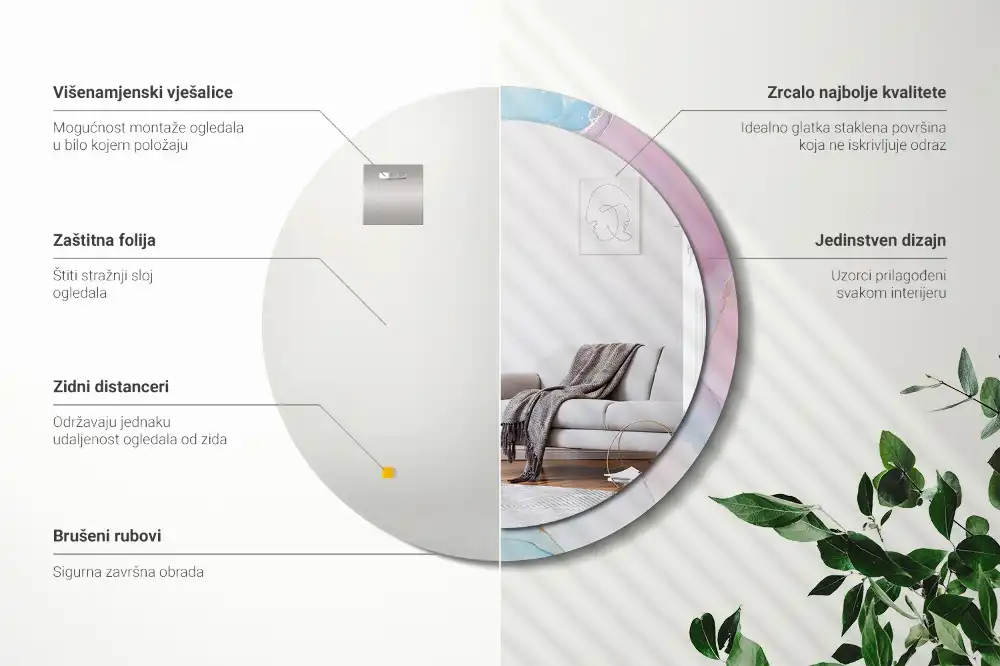 Specchio rotondo con cornice stampata Stile marmo