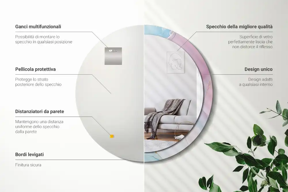 Specchio rotondo con cornice stampata Stile marmo