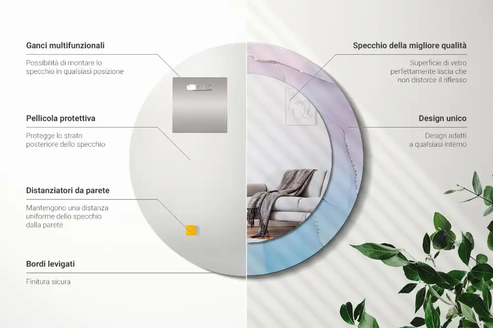 Specchio rotondo con cornice stampata Stile marmo