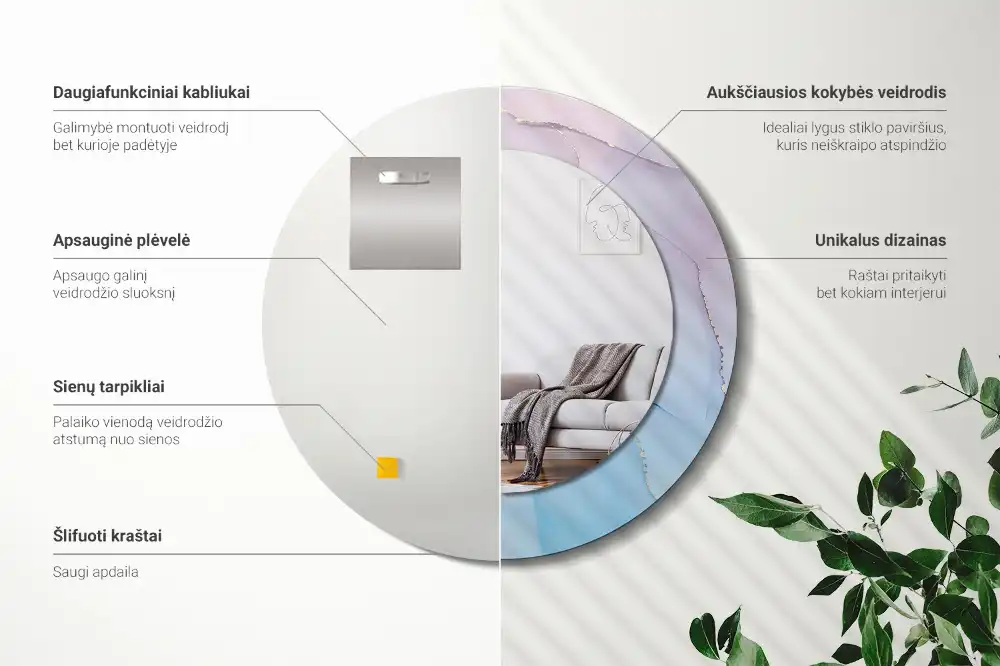 Specchio rotondo con cornice stampata Stile marmo