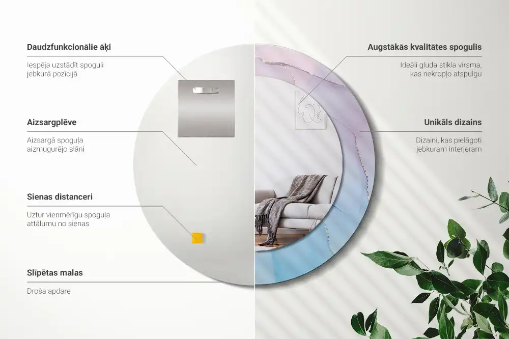 Specchio rotondo con cornice stampata Stile marmo