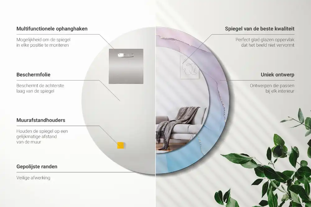 Specchio rotondo con cornice stampata Stile marmo