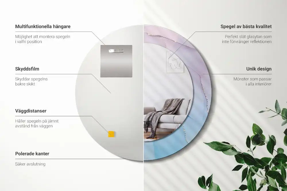 Specchio rotondo con cornice stampata Stile marmo