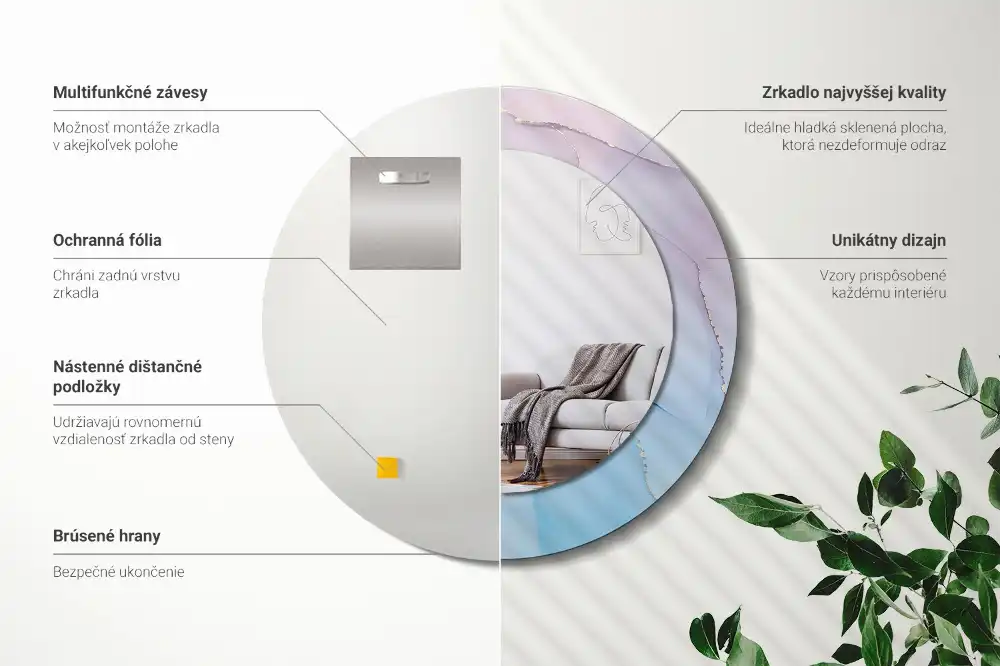 Specchio rotondo con cornice stampata Stile marmo