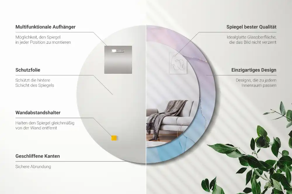 Specchio rotondo con cornice stampata Stile marmo