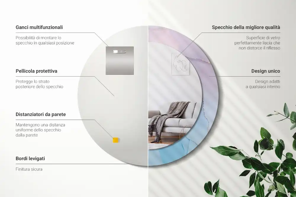 Specchio rotondo con cornice stampata Stile marmo