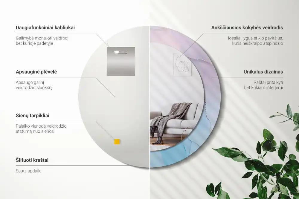 Specchio rotondo con cornice stampata Stile marmo