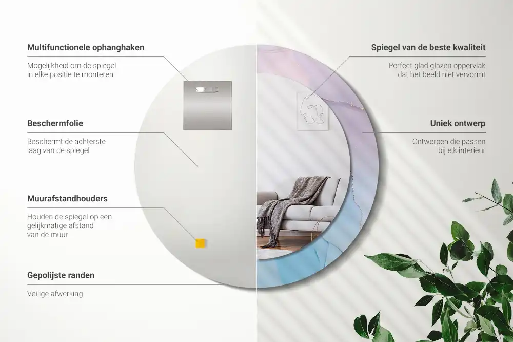 Specchio rotondo con cornice stampata Stile marmo