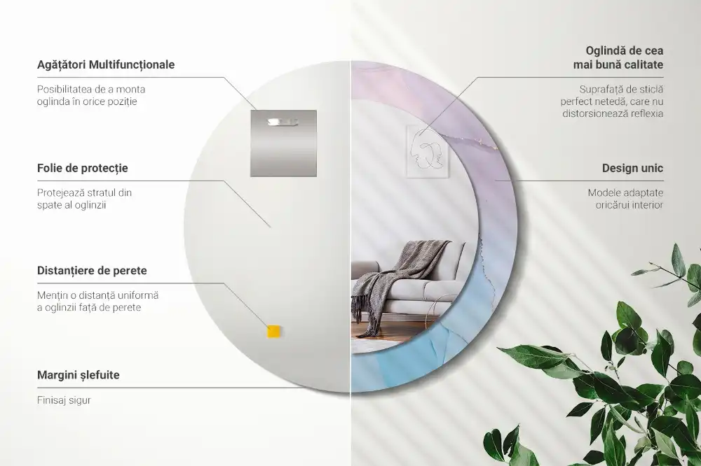 Specchio rotondo con cornice stampata Stile marmo