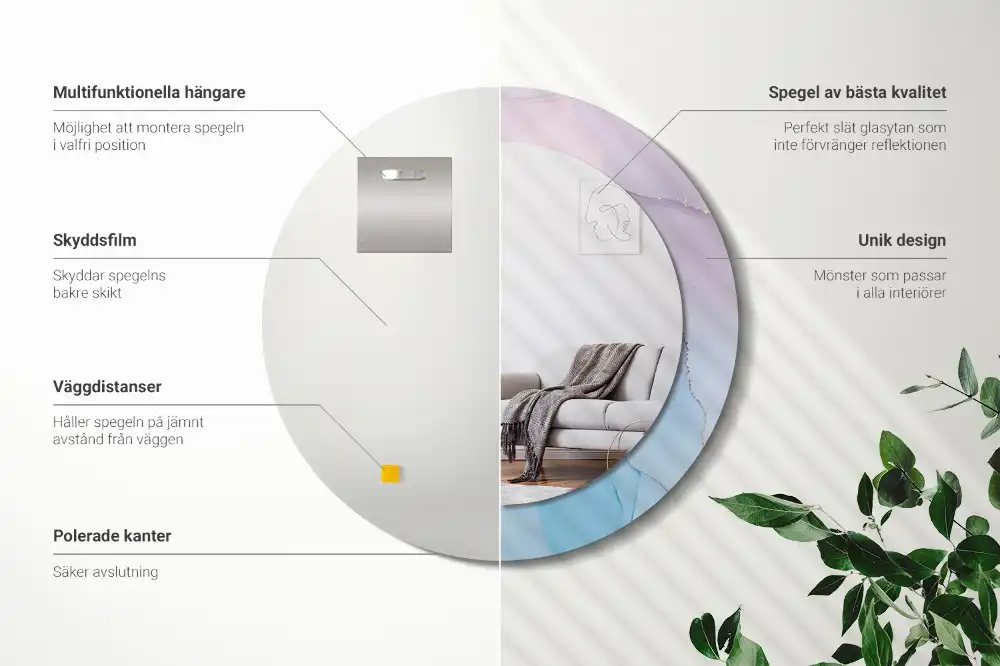 Specchio rotondo con cornice stampata Stile marmo