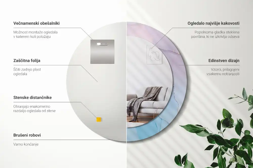 Specchio rotondo con cornice stampata Stile marmo