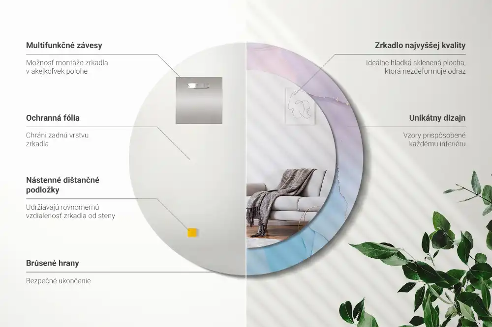 Specchio rotondo con cornice stampata Stile marmo