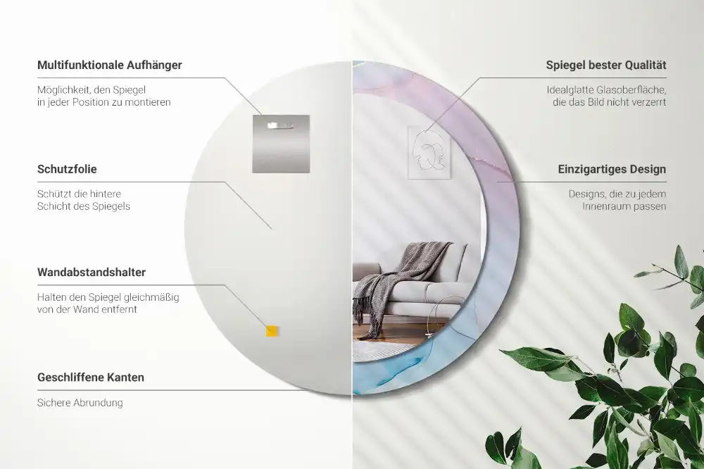 Specchio rotondo con cornice stampata Stile marmo