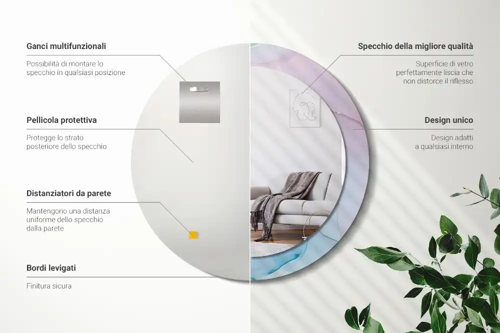 Specchio rotondo con cornice stampata Stile marmo