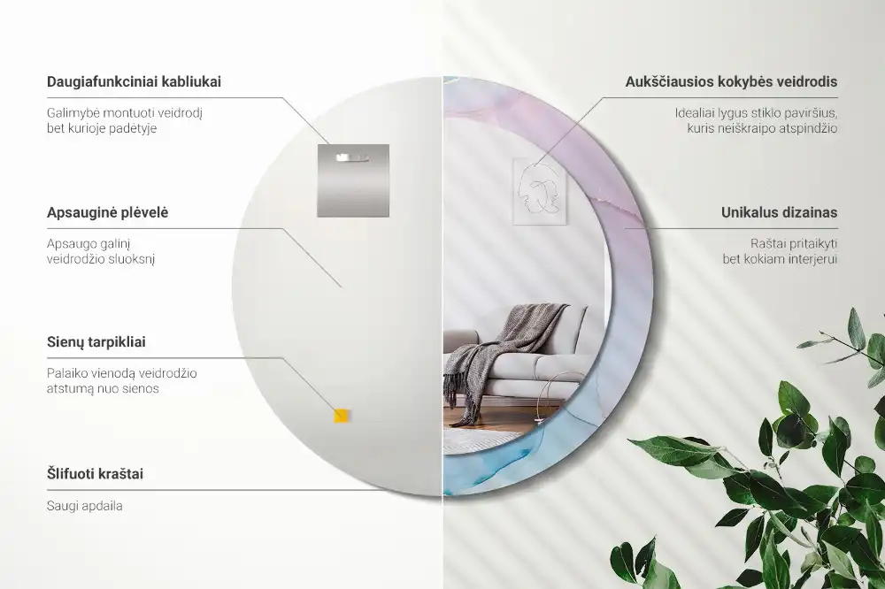 Specchio rotondo con cornice stampata Stile marmo