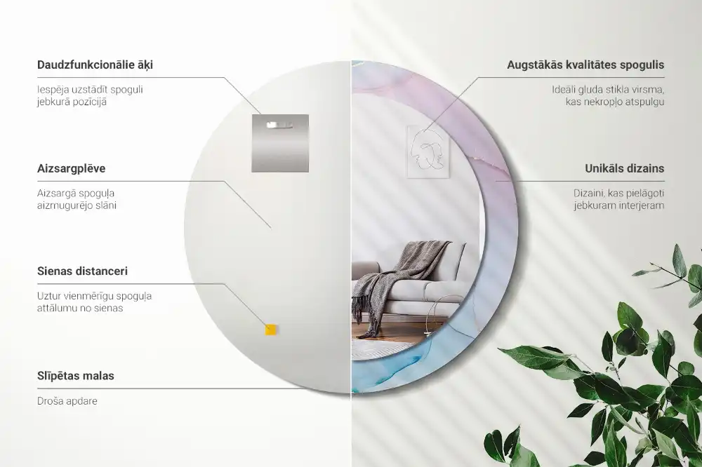 Specchio rotondo con cornice stampata Stile marmo