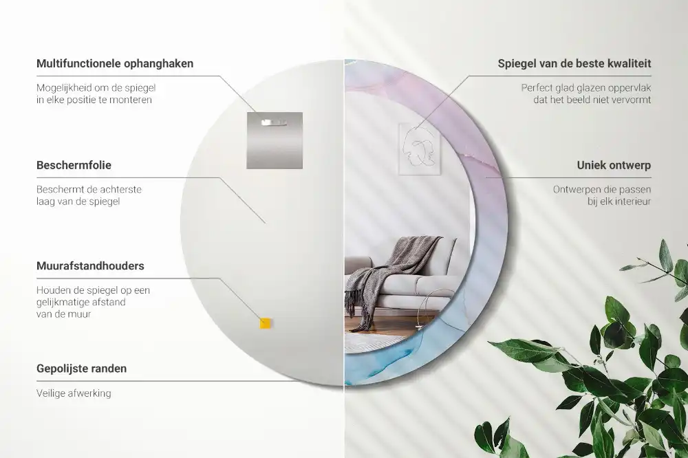 Specchio rotondo con cornice stampata Stile marmo