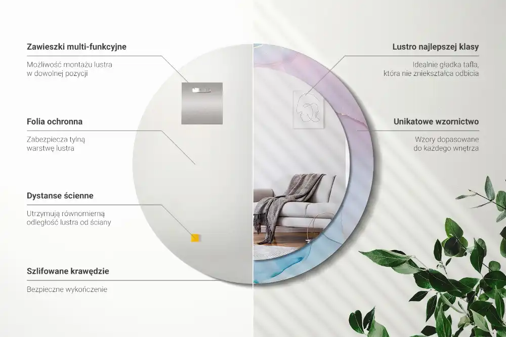 Specchio rotondo con cornice stampata Stile marmo