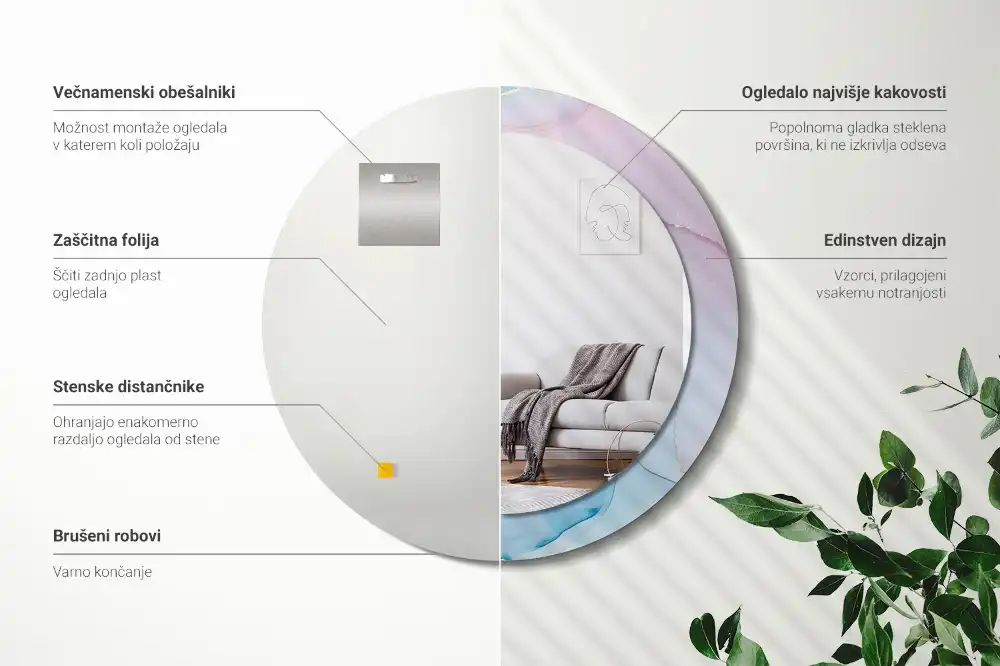 Specchio rotondo con cornice stampata Stile marmo