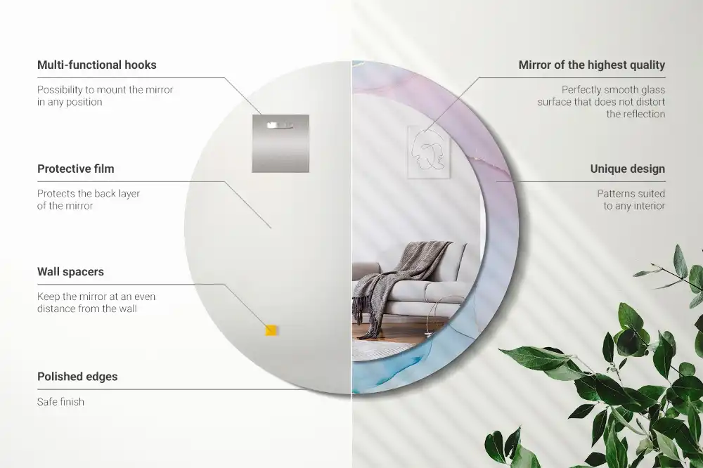 Specchio rotondo con cornice stampata Stile marmo