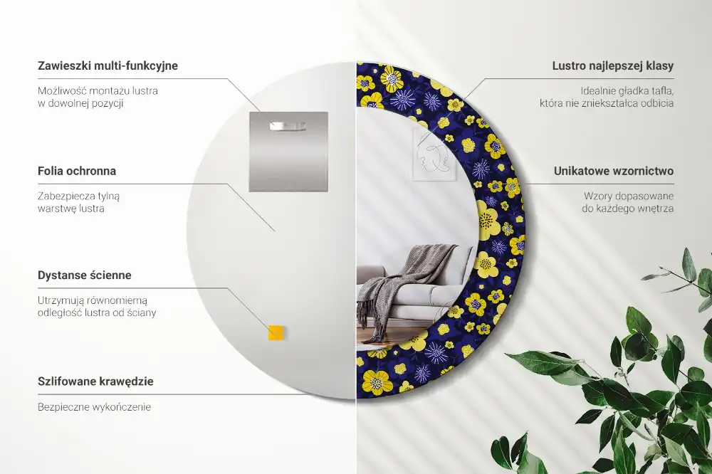 Specchio circolare decoro Piccoli fiori