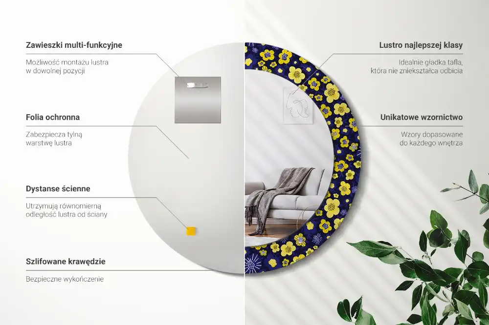 Specchio circolare decoro Piccoli fiori