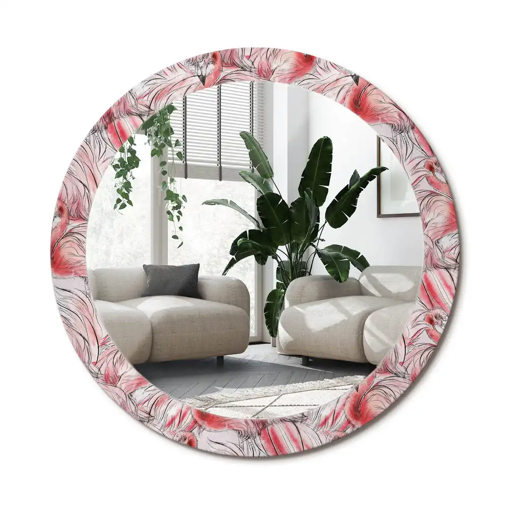 Specchio circolare stampato fenicotteri