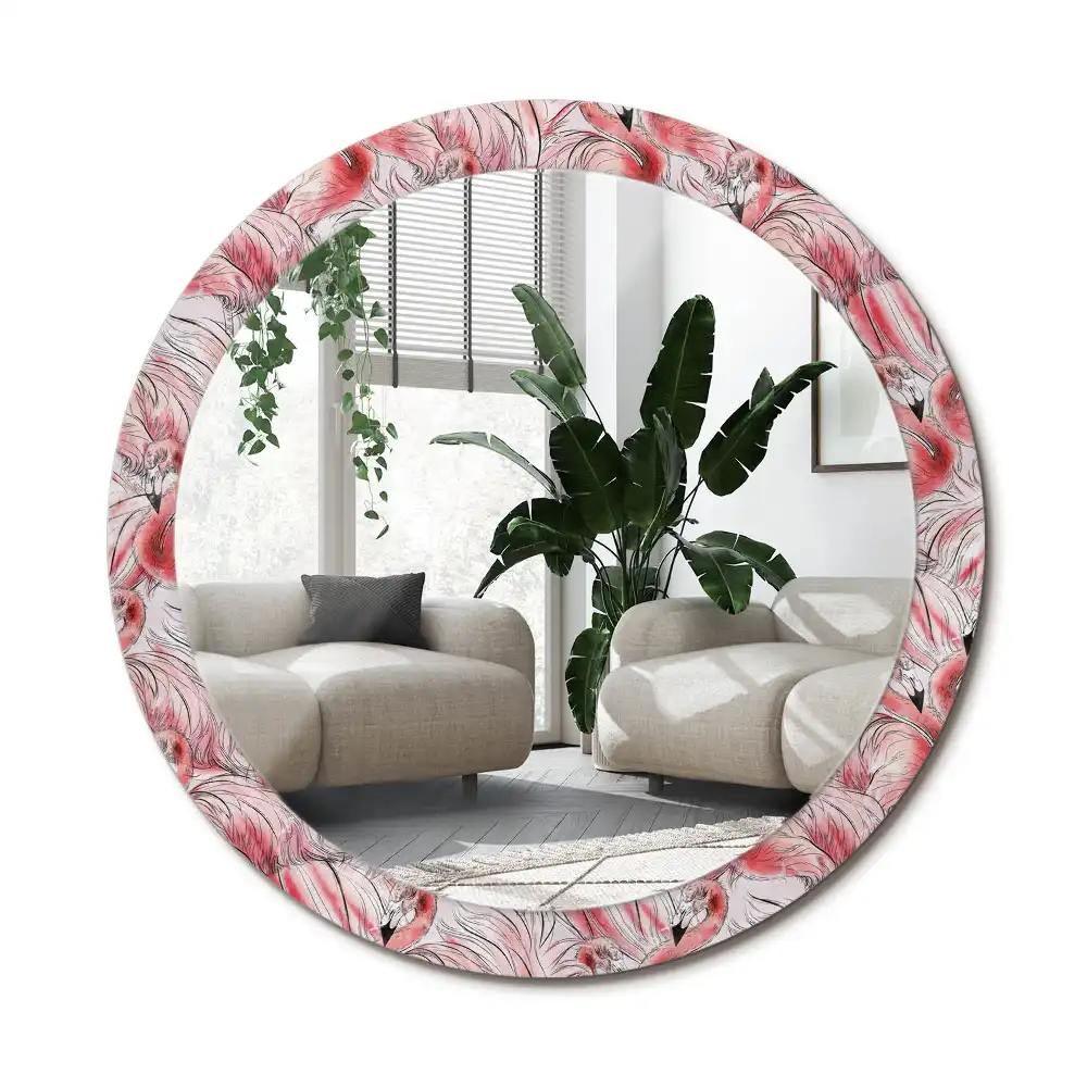 Specchio circolare stampato fenicotteri