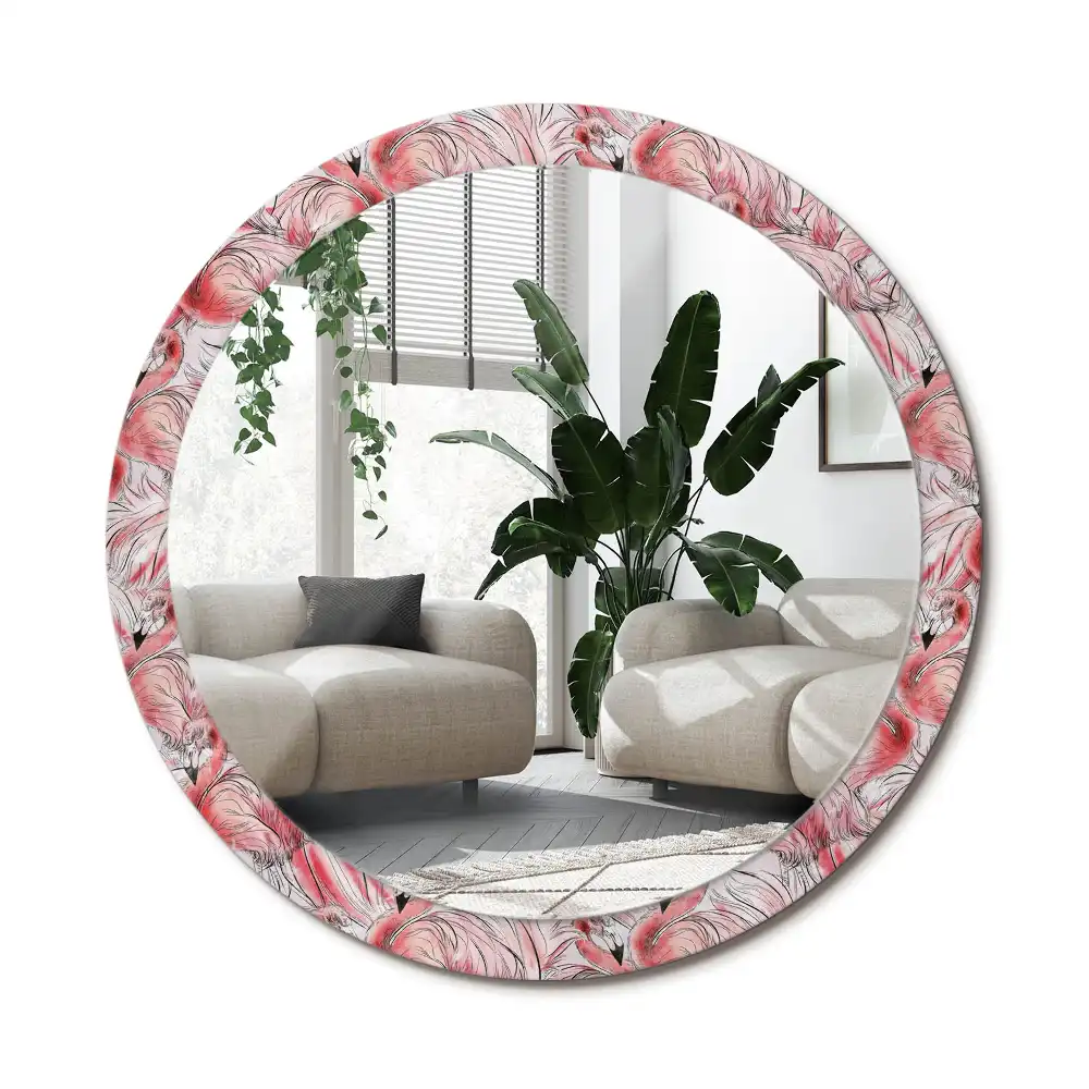 Specchio circolare stampato fenicotteri