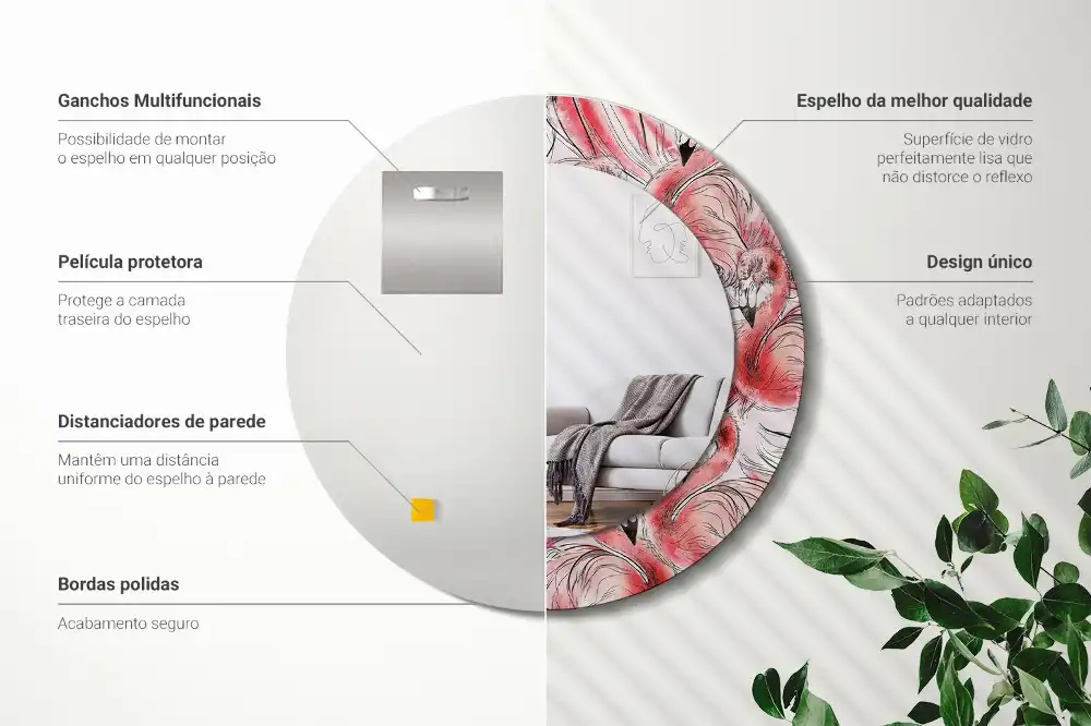 Specchio circolare stampato fenicotteri