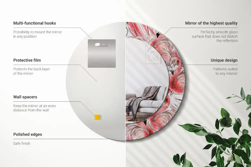 Specchio circolare stampato fenicotteri